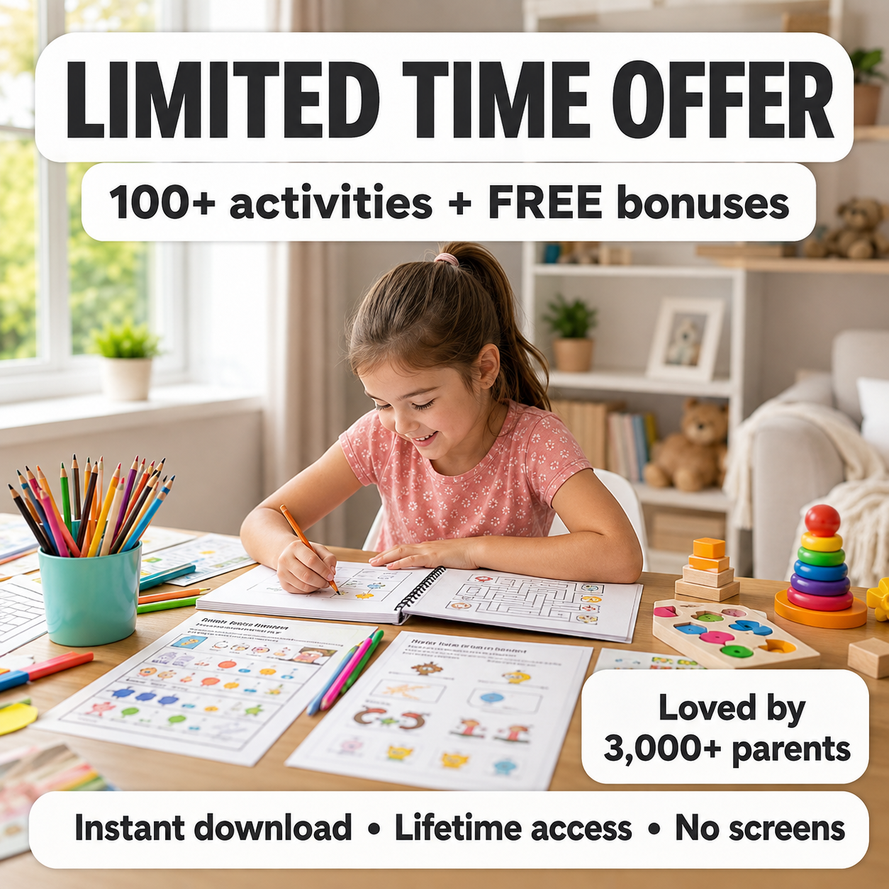 Limited time offer: girl doing printable activities